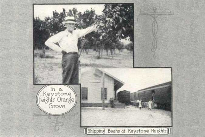 Orange grove and train station in Keystone Heights, FL
